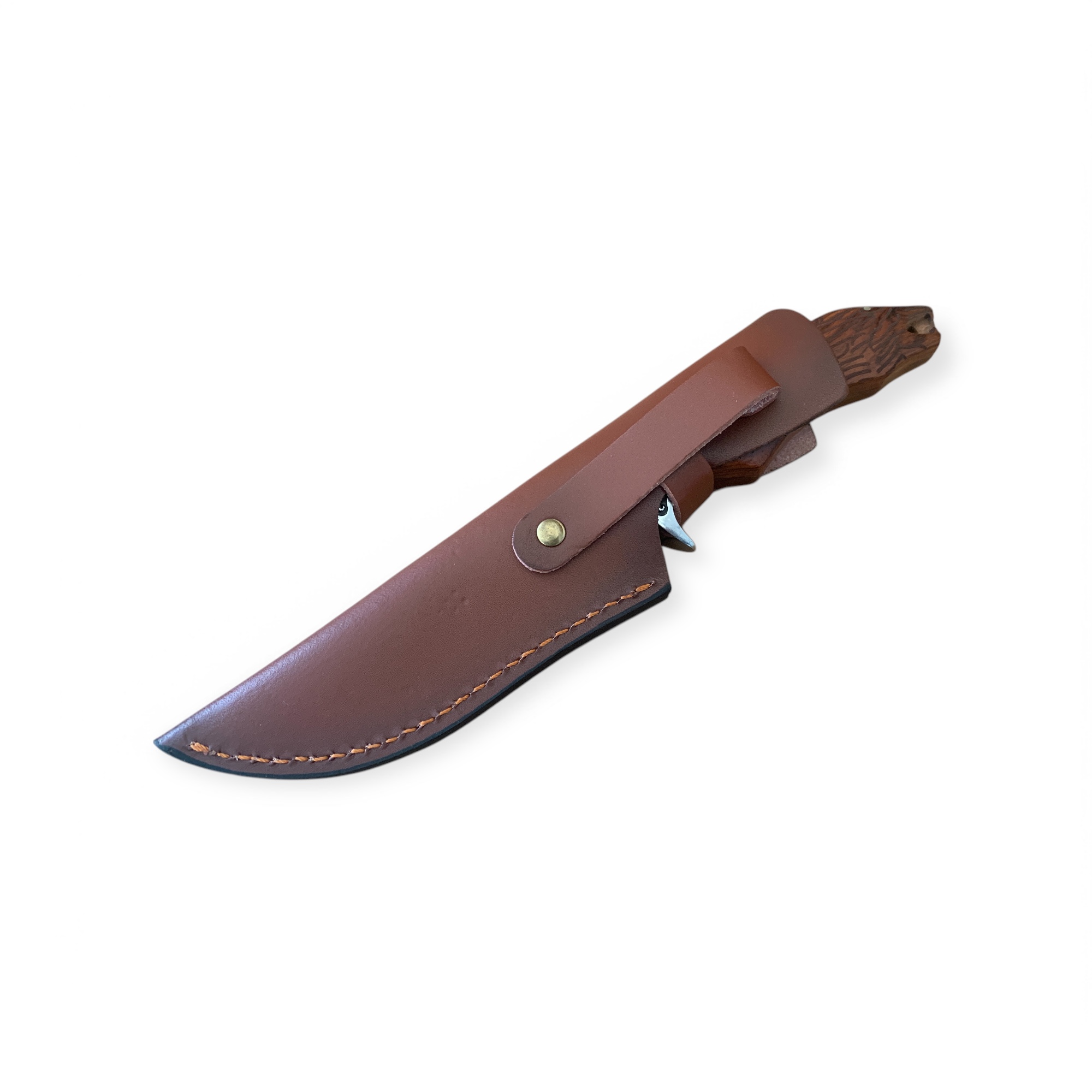 Ловен нож с дървена дръжка и кожена кания