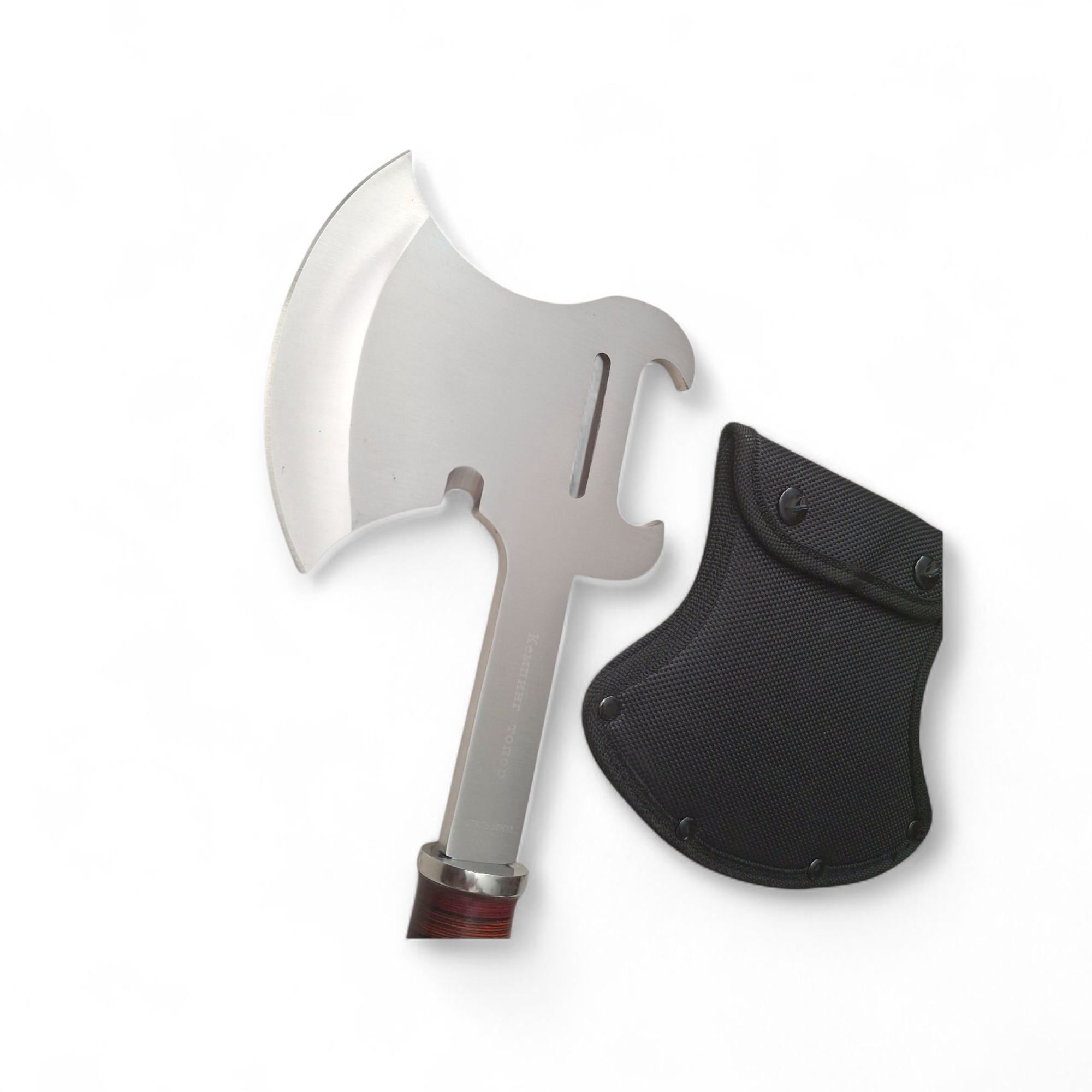 Брадвичка с черен калъф и дръжка с кожени и метални пръстени