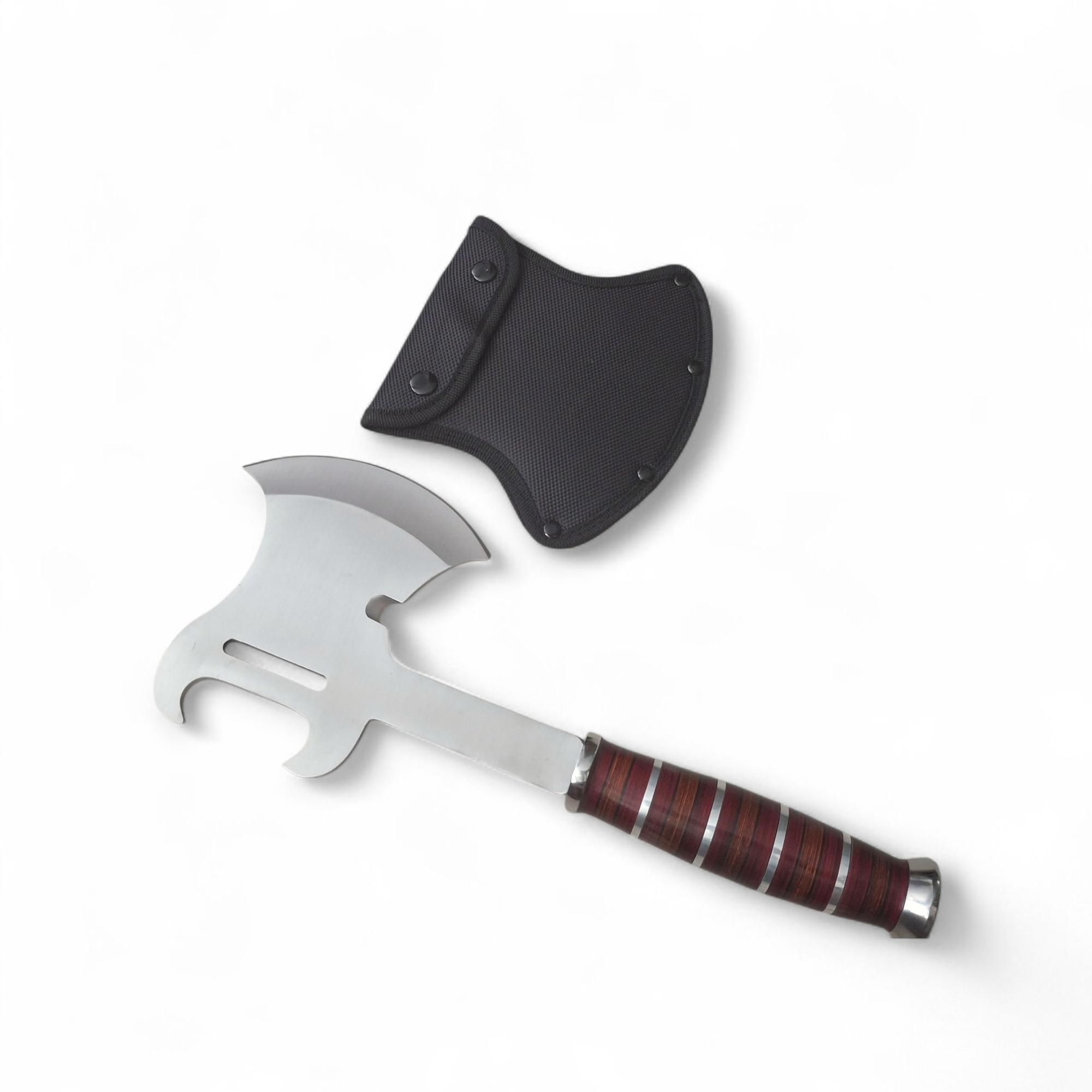 Брадвичка с черен калъф и дръжка с кожени и метални пръстени