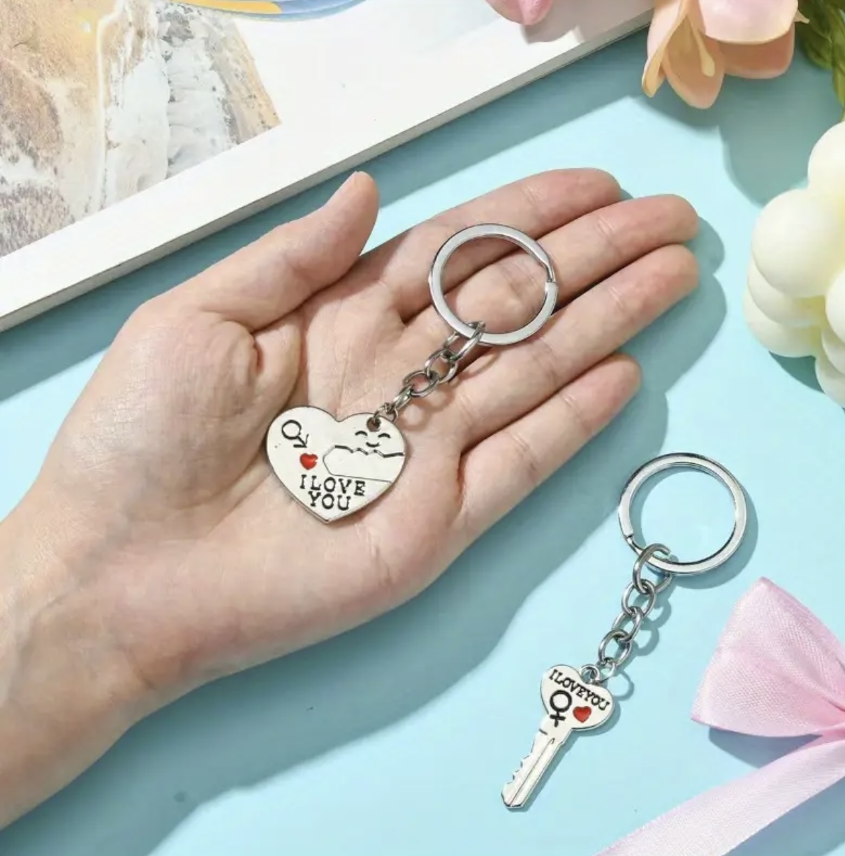Ключодържатели сърце и ключ с надпис I LOVE YOU