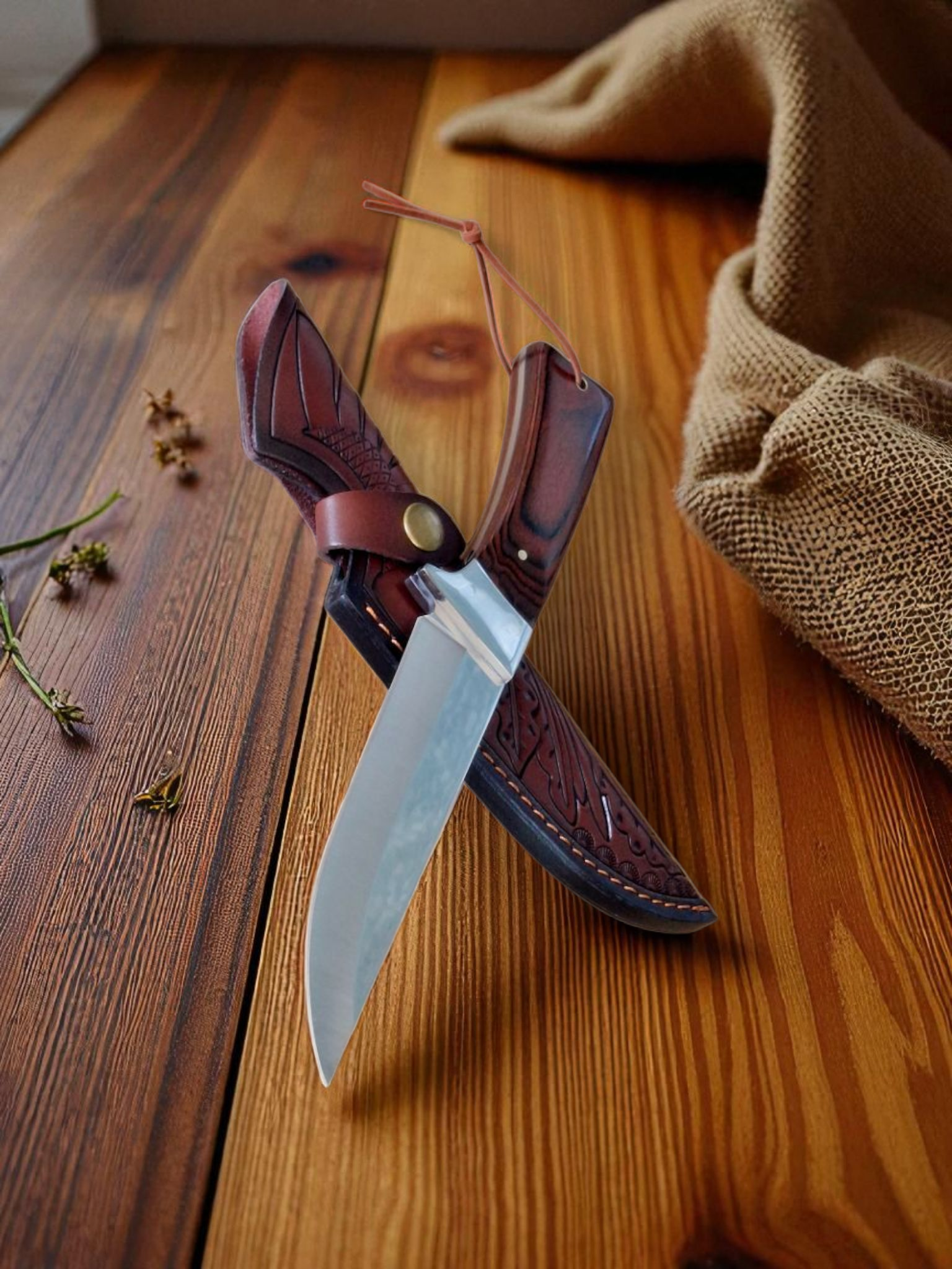 Ловен нож Classic Hunter CH265 с кожена кания и дървена дръжка