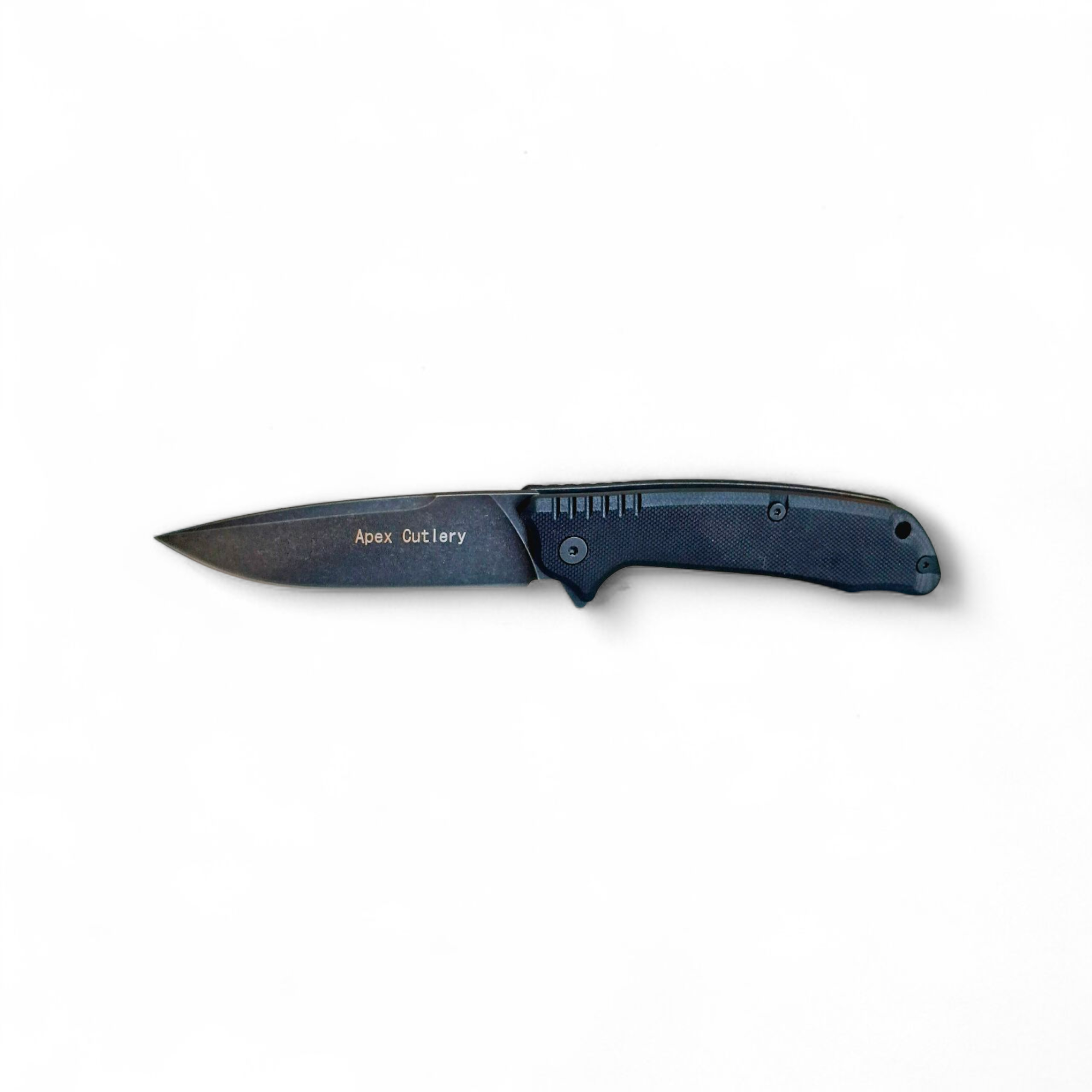 Сгънат нож Apex Cutlery на дървена маса, изглед отпред