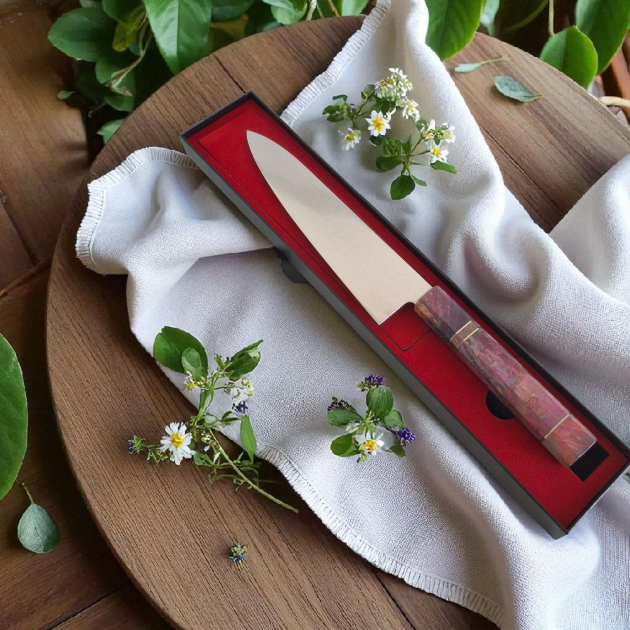 Кухненски нож Kiritsuke с артистична дръжка и дамаско острие