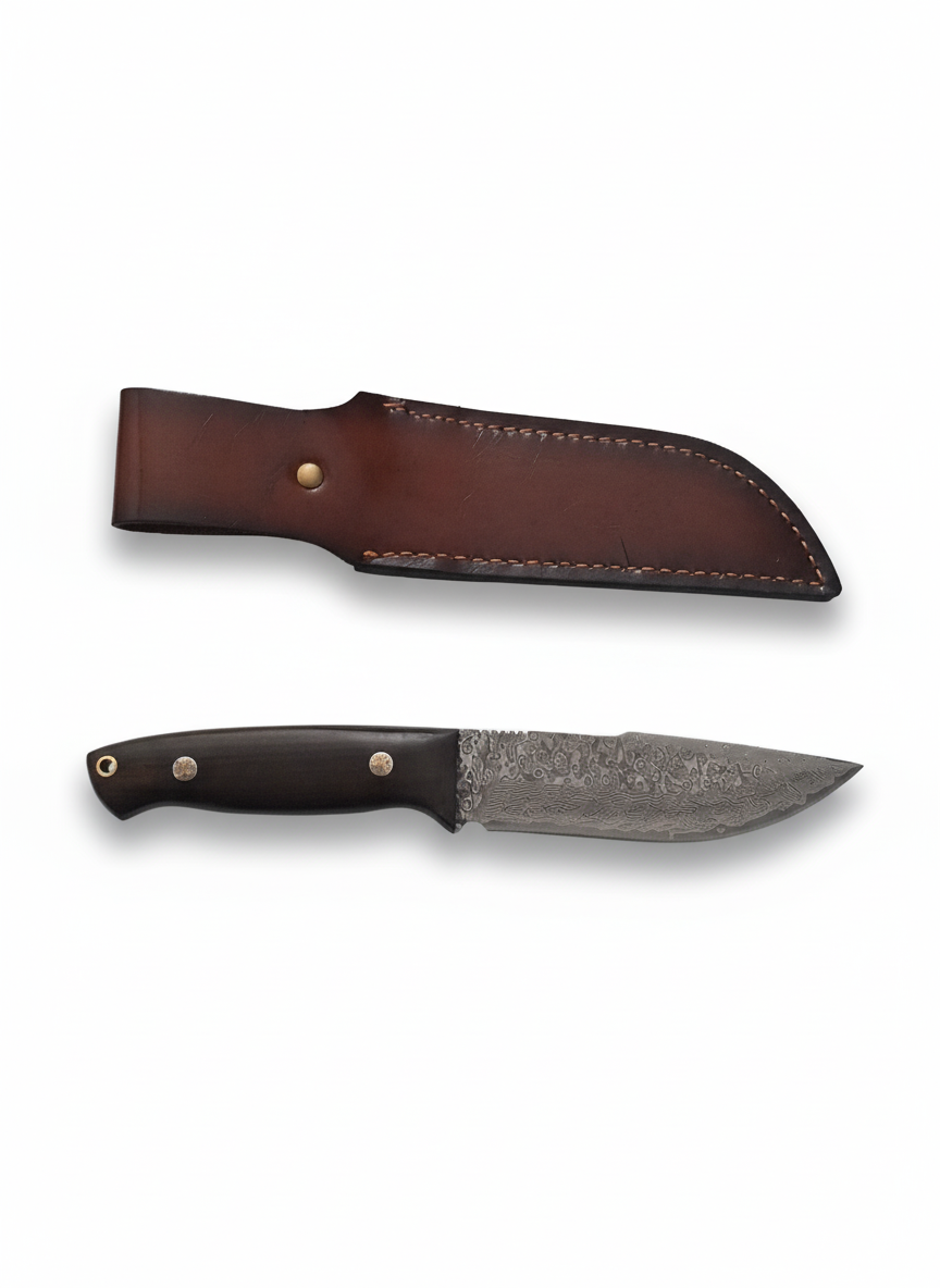 Ловен нож с дамаска стомана VG-10 и орехова дръжка – ръчна изработка