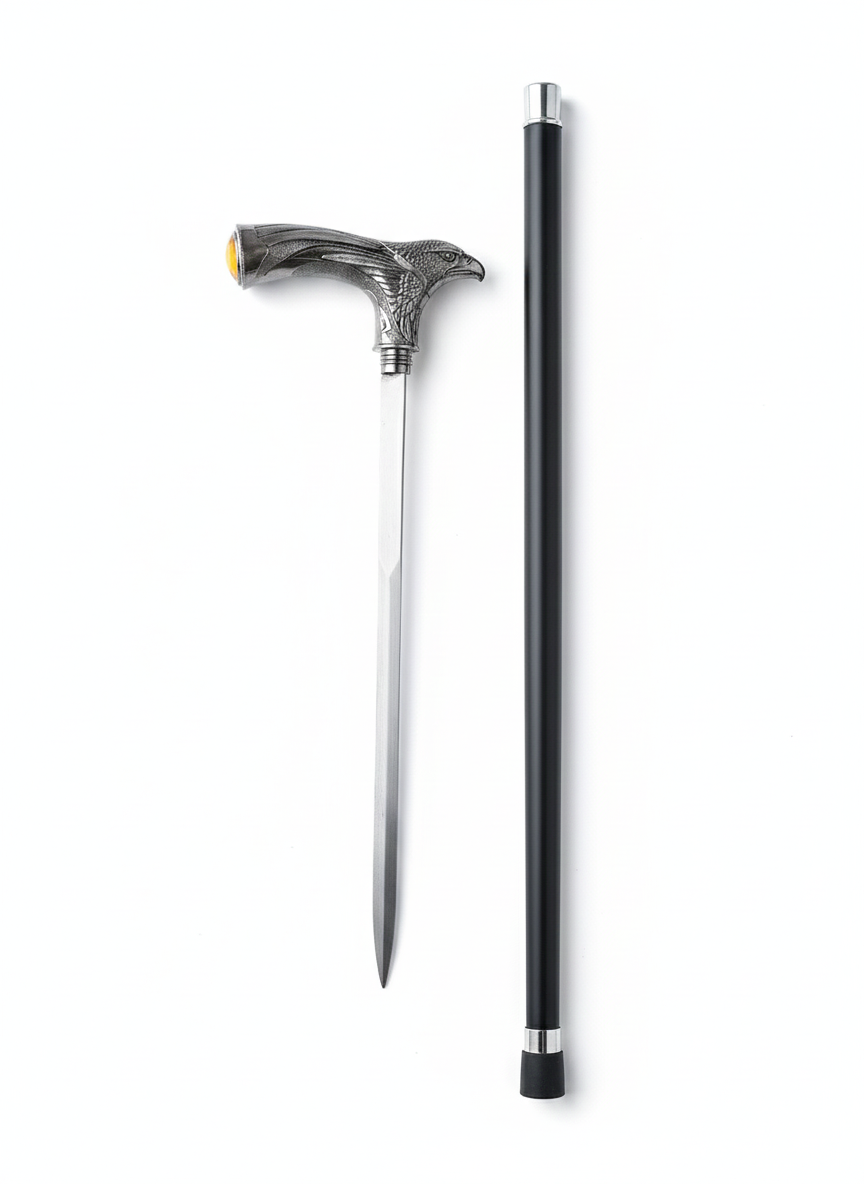 Детайл на ръкохватка на бастун с форма на глава на орел