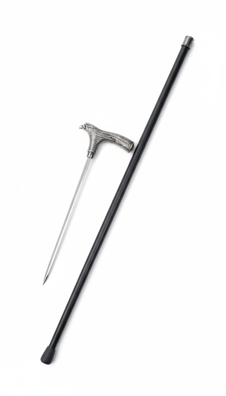 Детайл на ръкохватка на бастун с форма на глава на орел