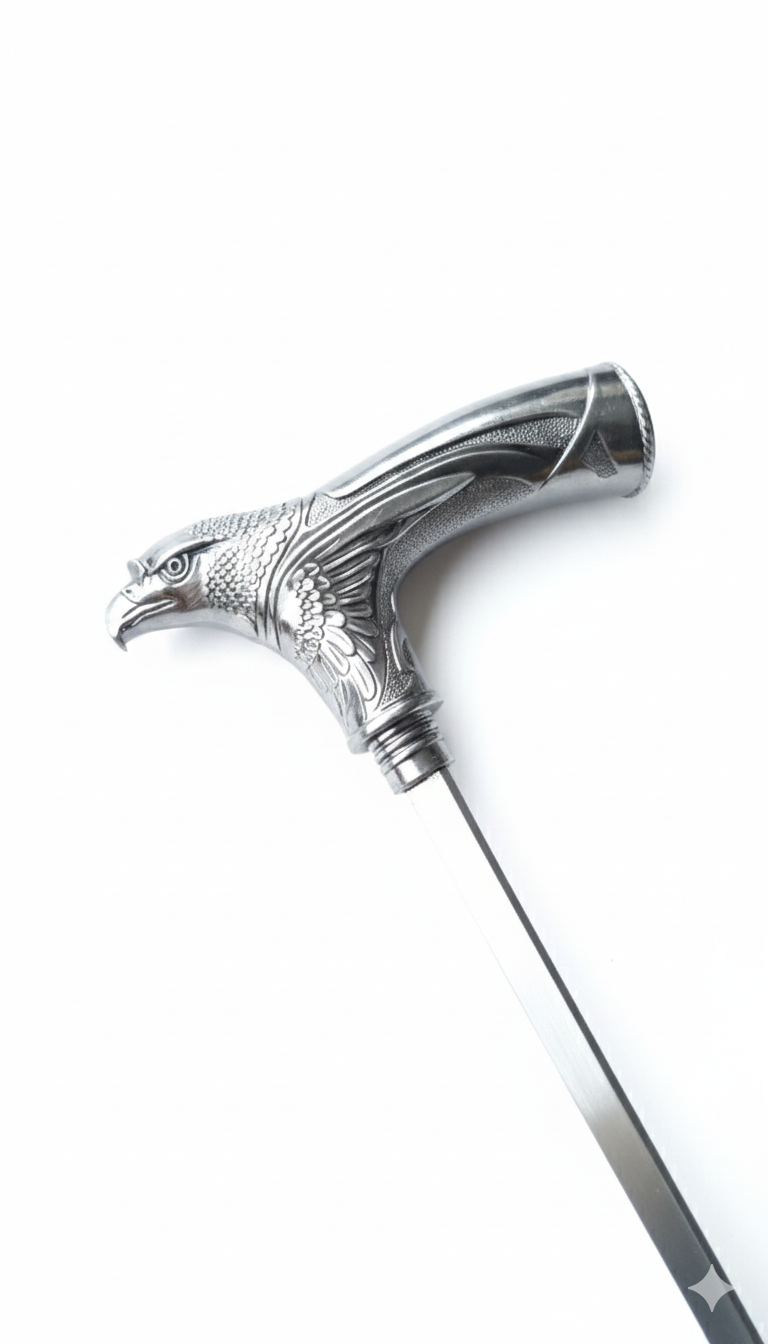 Детайл на ръкохватка на бастун с форма на глава на орел