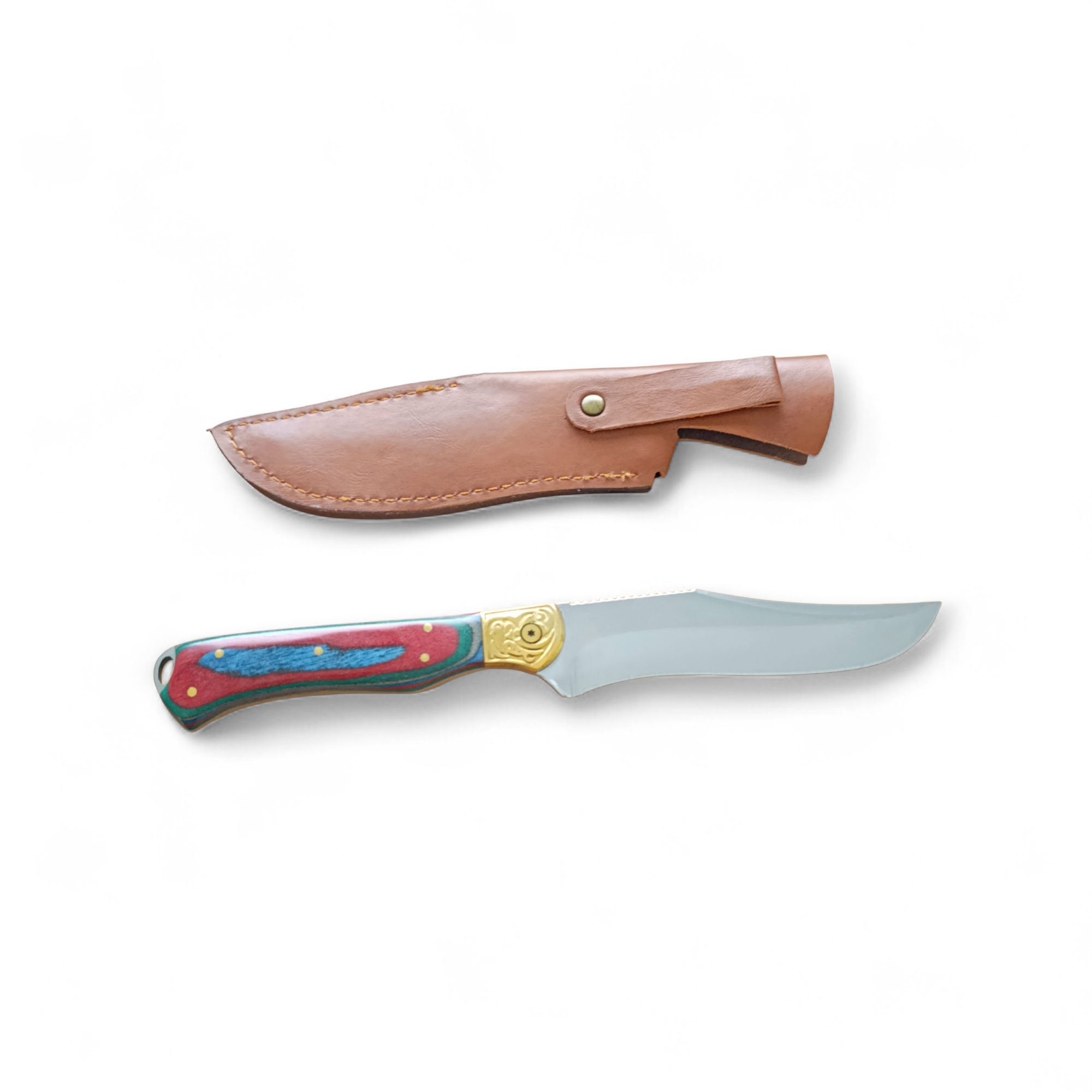 Пълен изглед на ножа "Blue Falcon" с декоративни месингови елементи