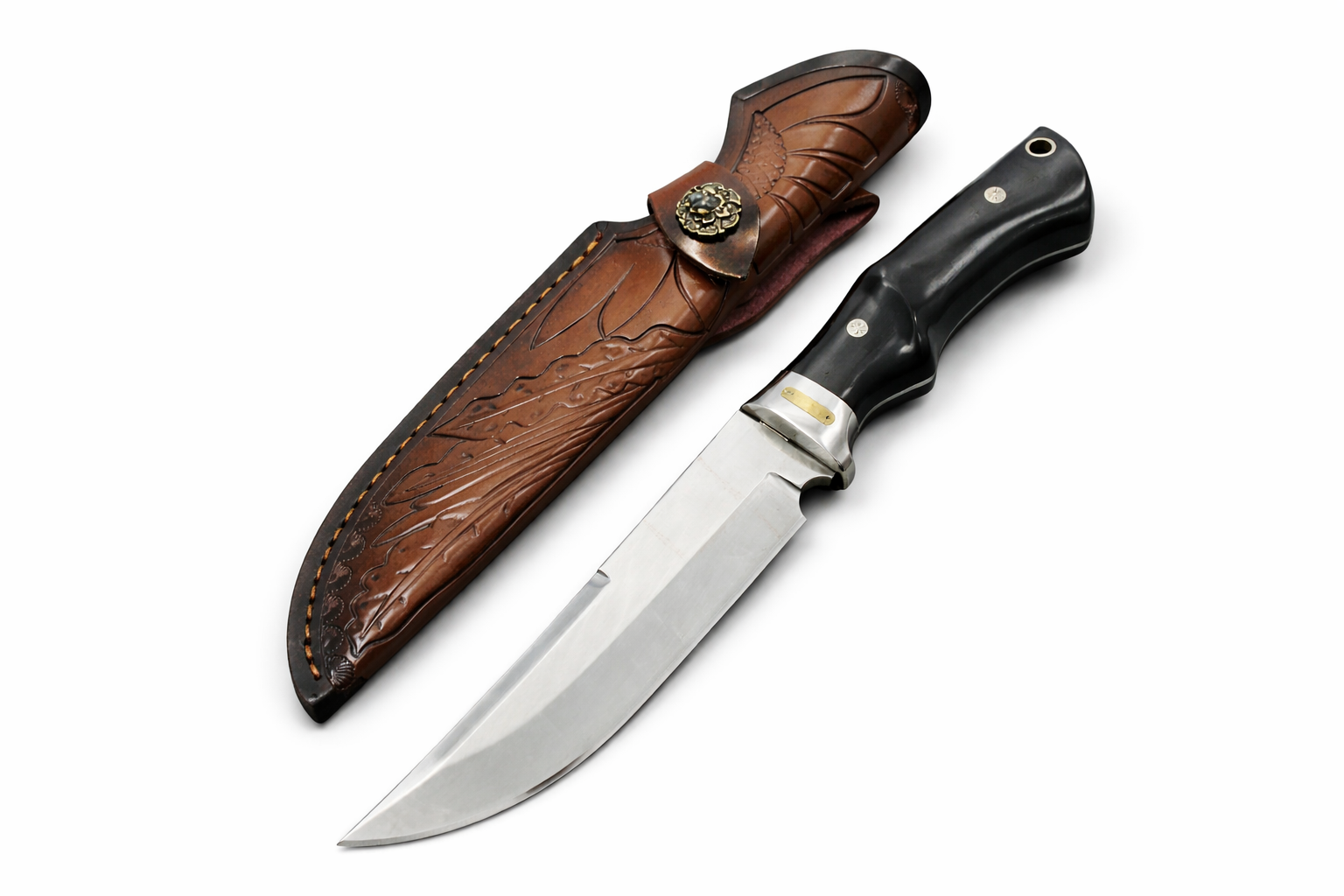 Ловен нож с абаносова дръжка и кожена кания – модел Ebony Hunter