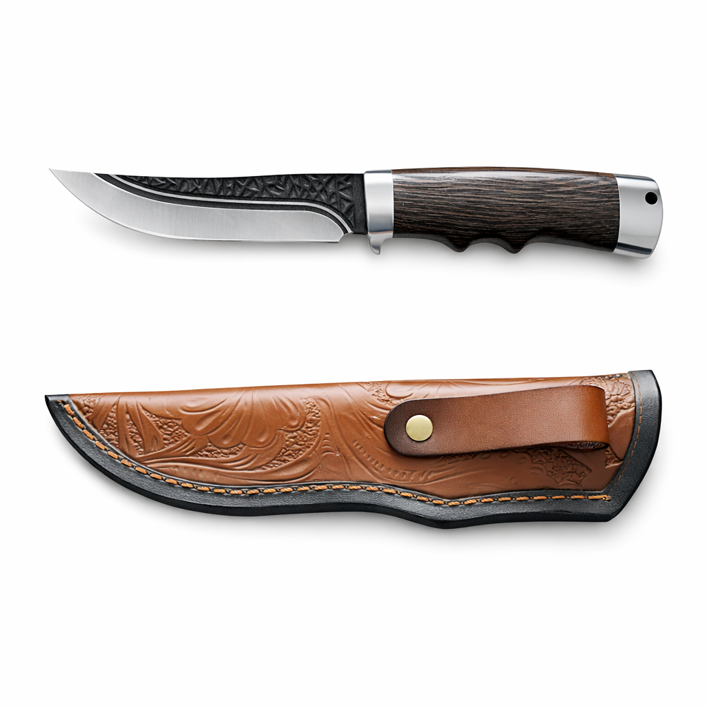 Ловен нож Woodland Edge с дървена дръжка и кожена кания