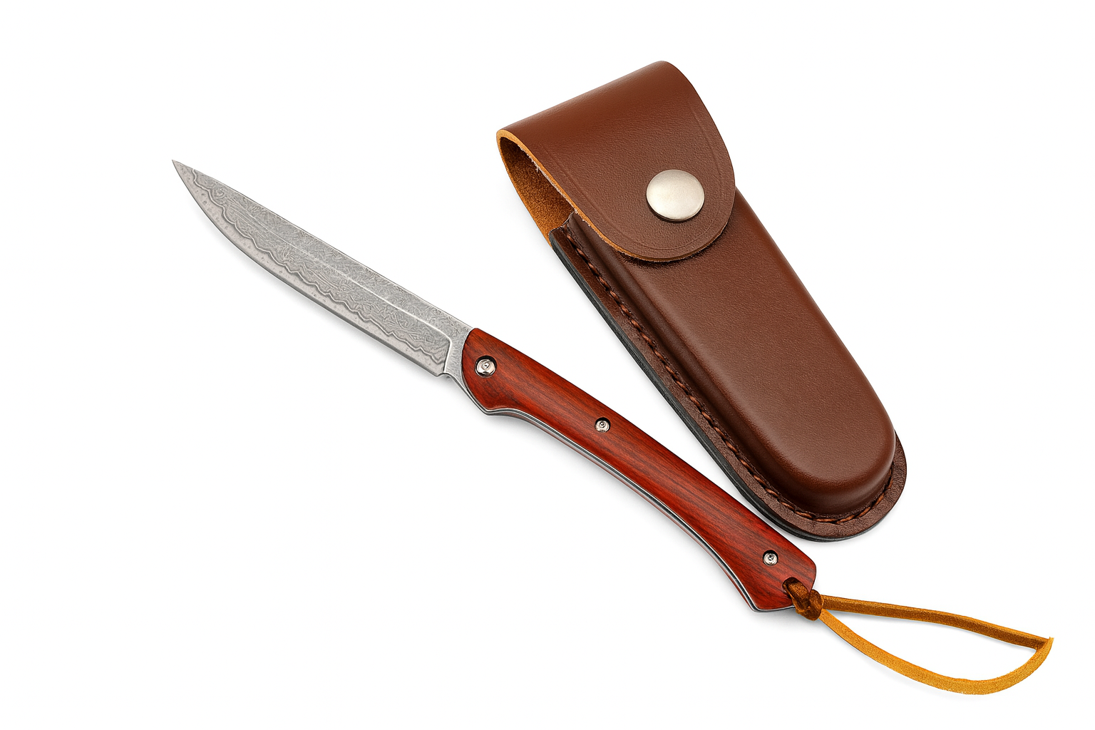 VG10 Damascus сгъваем нож 20.5 см | Лек EDC нож с кожена кания