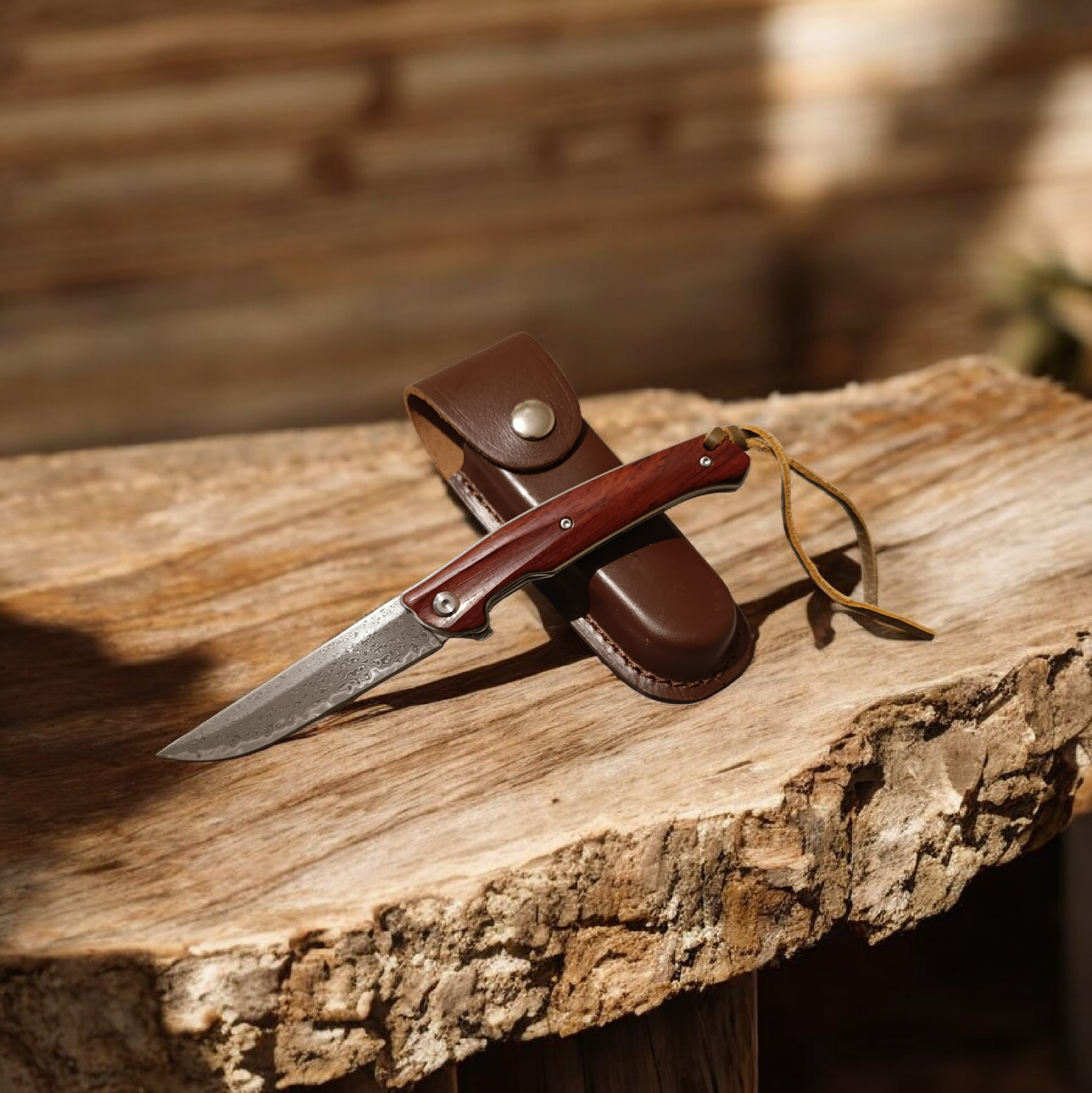 VG10 Damascus сгъваем нож 20.5 см | Лек EDC нож с кожена кания