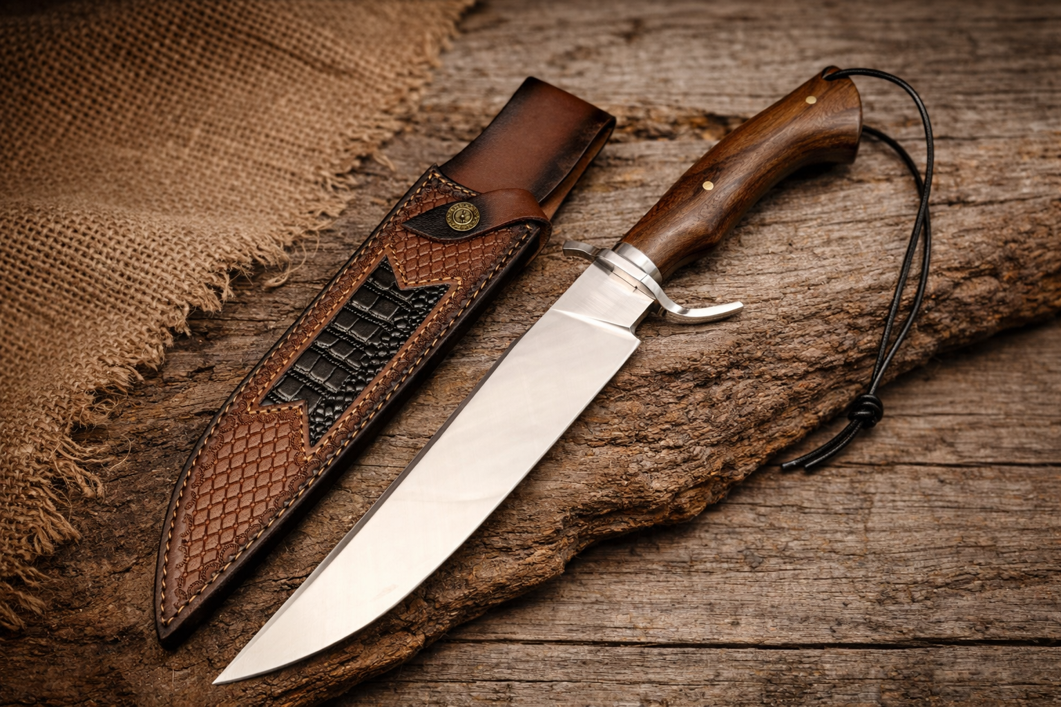 Нож за оцеляване с розово дърво и предпазител