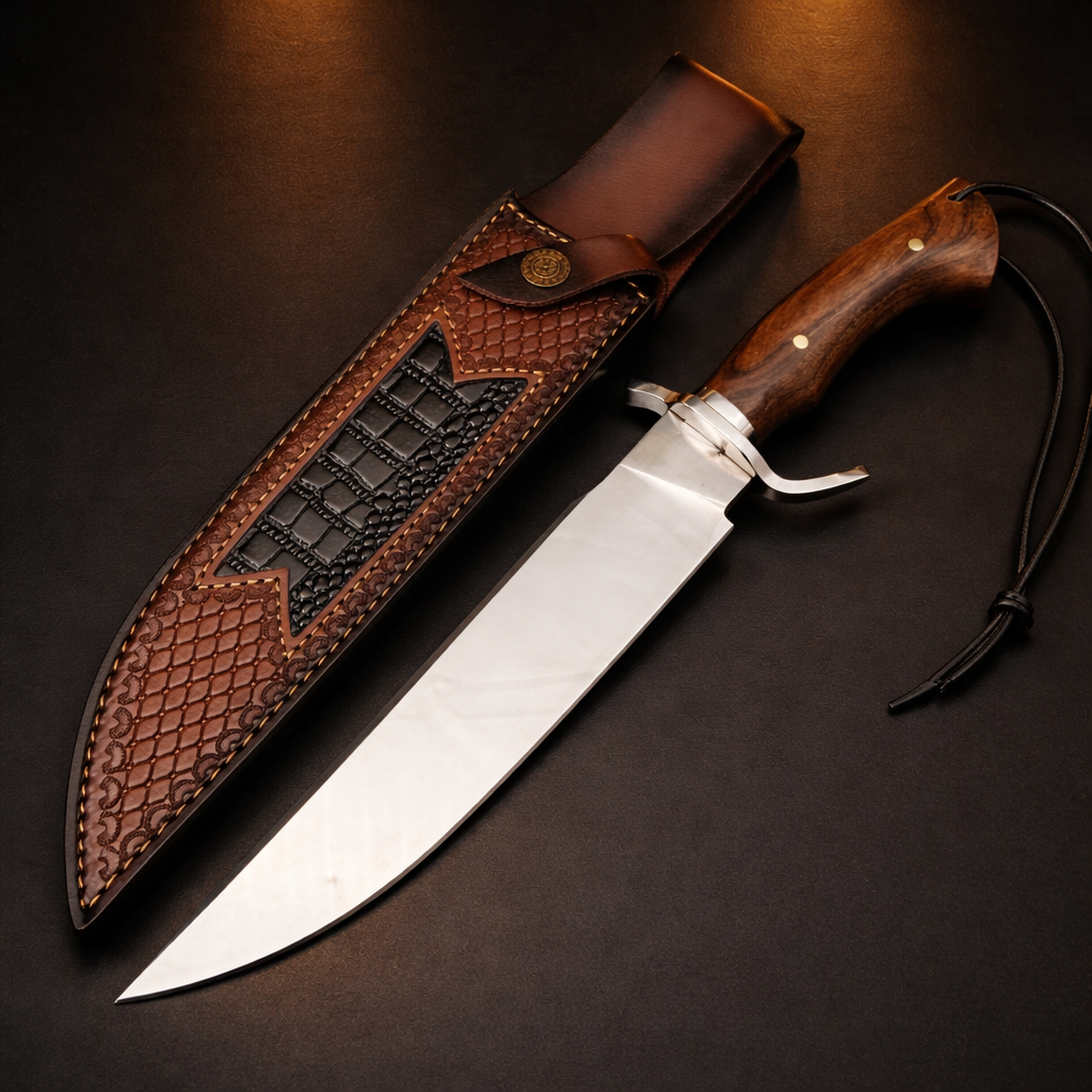 Нож за оцеляване с розово дърво и предпазител