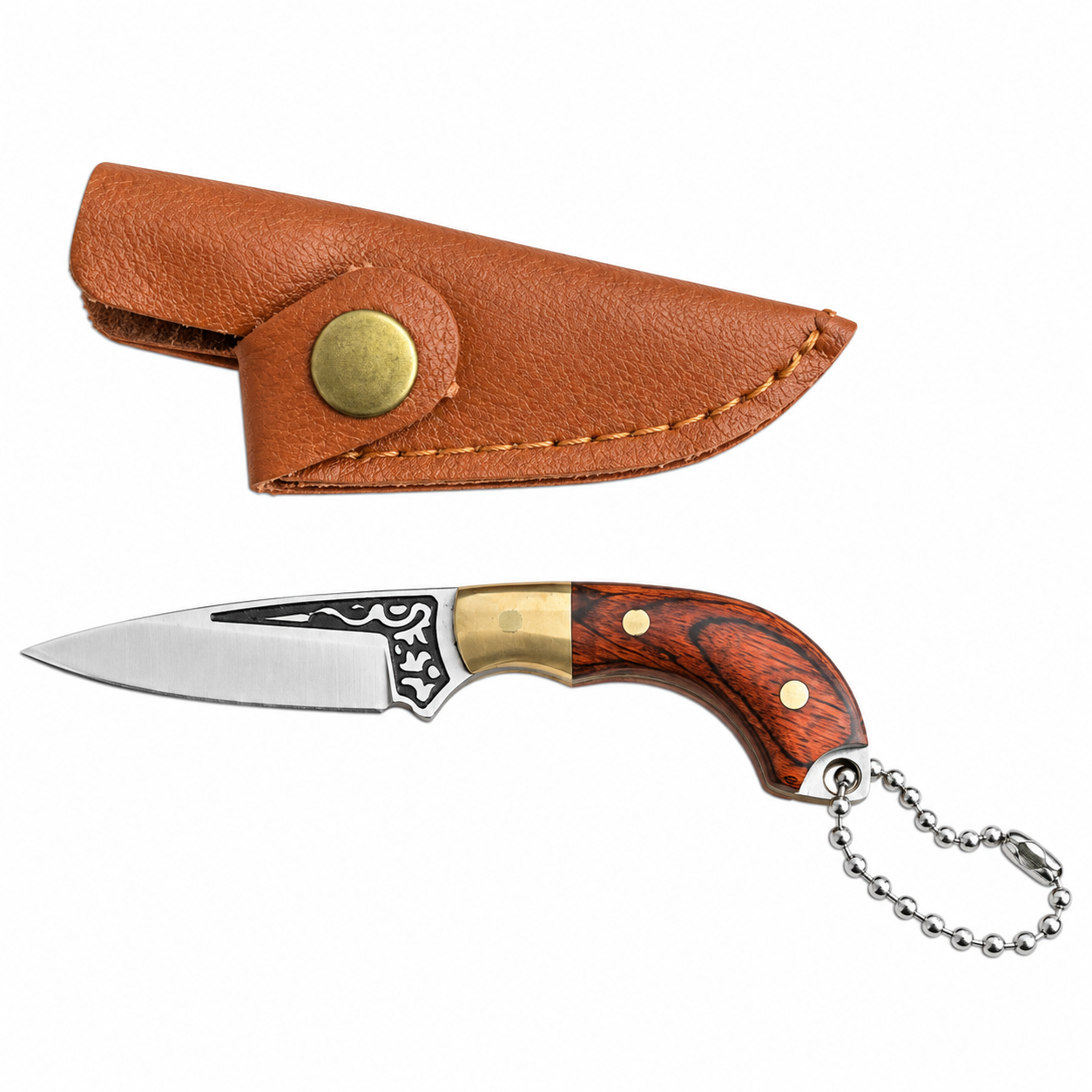 Мини джобен нож ключодържател Redwood Mini с кожена кания