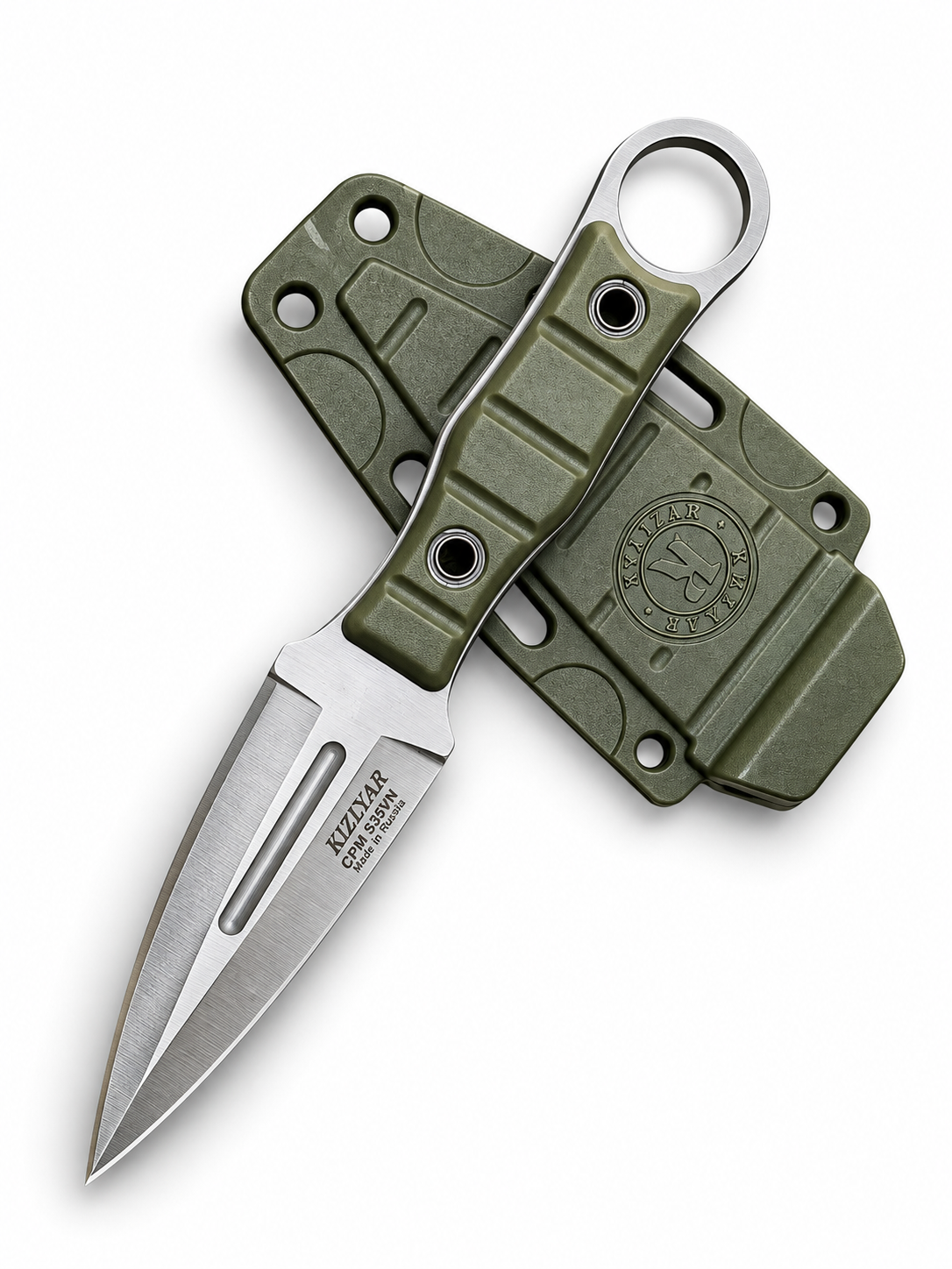 Kizlyar Scout Mini Green с фиксирано острие и зелена ABS кания